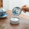 Ceramic tea set coasters, heat-insulating and heat-resistant for Gongfu tea, large-sized retro underglaze blue and white porcelain tea saucers, tea ceremony accessories details Picture